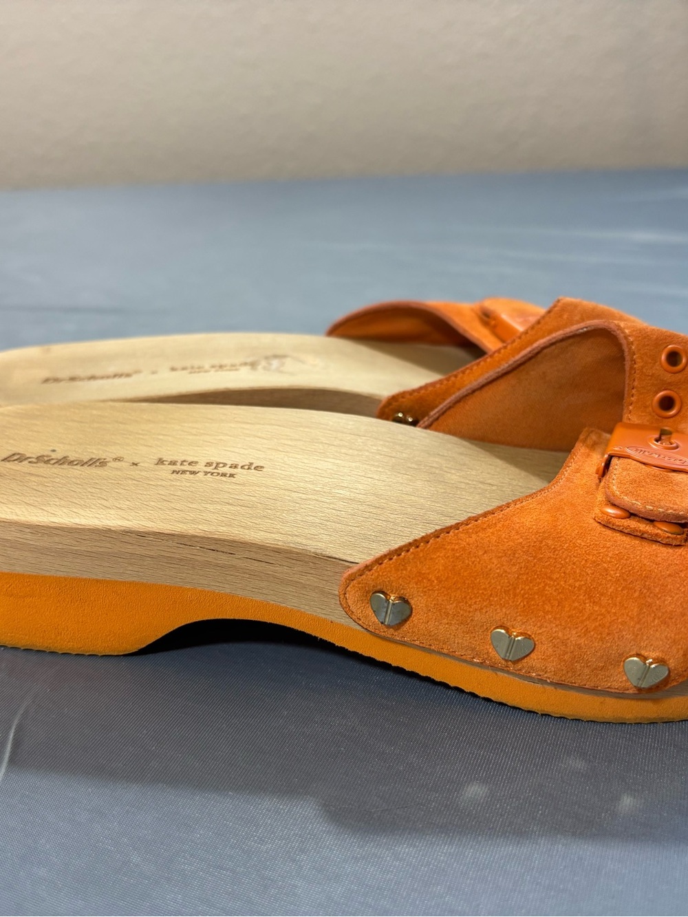 Women's Dr. Scholls x Kate Spade Orange Suede Slide Sandals with Wood Platform - Picture 2 of 6